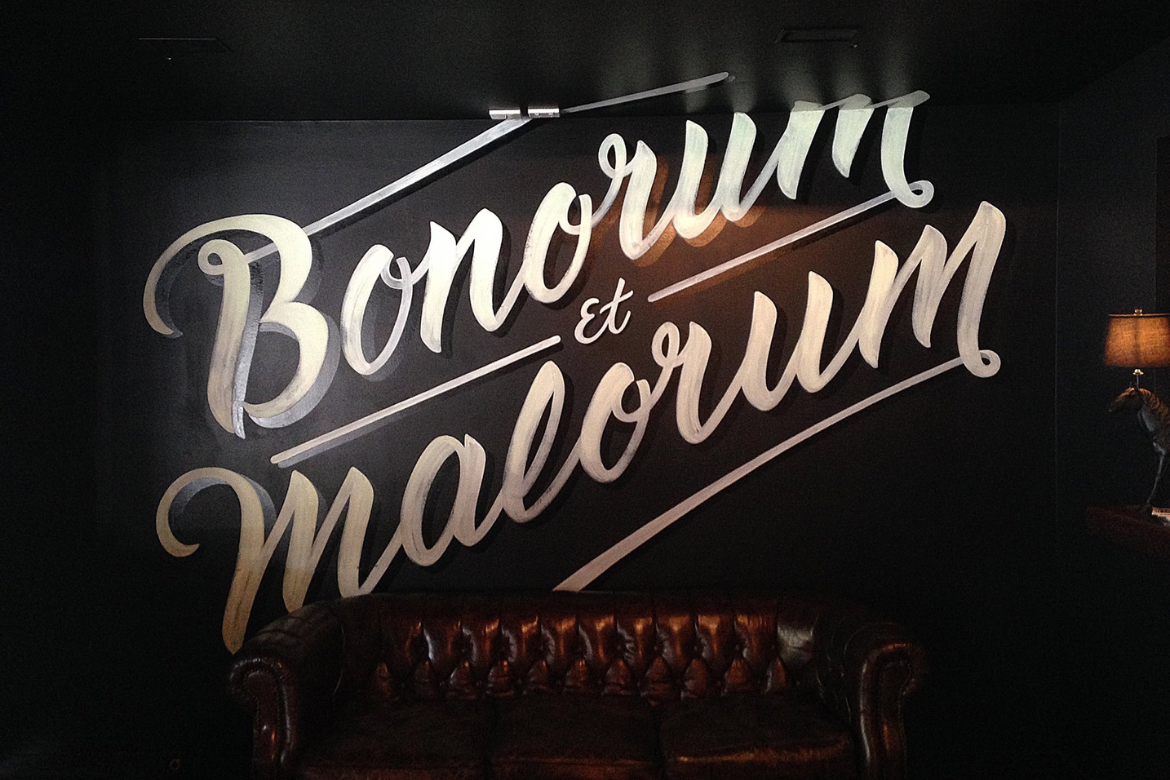 'Bonorum et Malorum' - this mural was added to the bar in 2014 as a permanent reminder of the good and evil of booze.