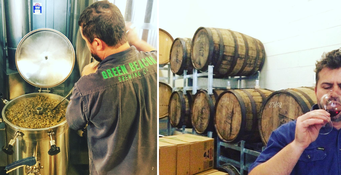 Johann brewing and tasting his barrel-aged creations in 2016.