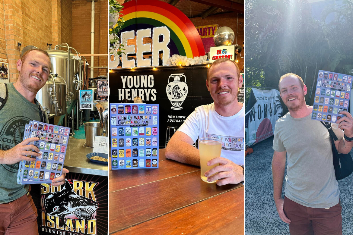 Connor dropping copies of the colouring book to the breweries around Sydney.