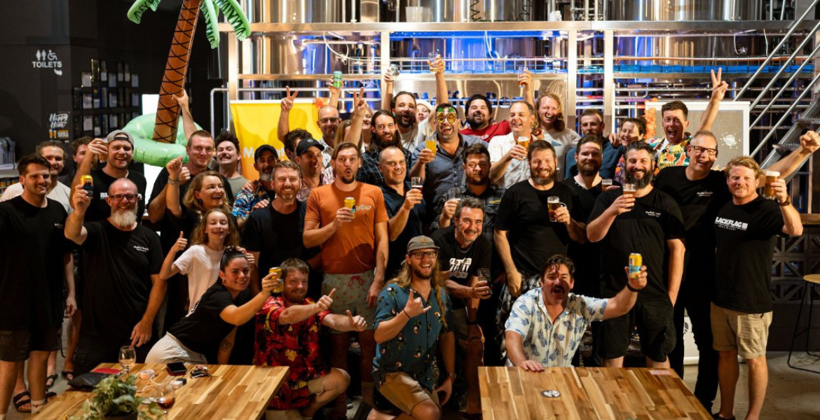 Celebrations at Moffat Beach Brewing's Production House for the 2021 Indies.